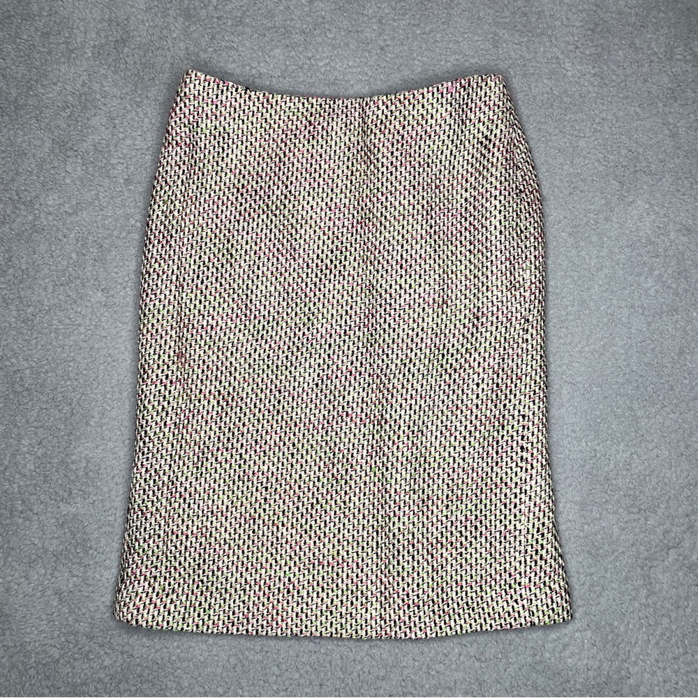 Talbots Pencil Skirt Size 4 Beige Pink Green Neon Tweed Knee Length Office Party